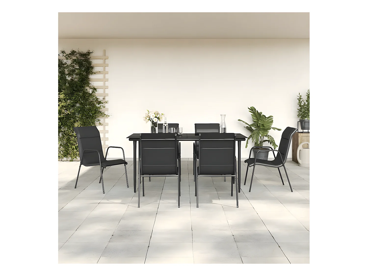 7-tlg. Garten-Essgruppe,Gartensitzgruppe Schwarz Stahl und Textilene -gkd99659