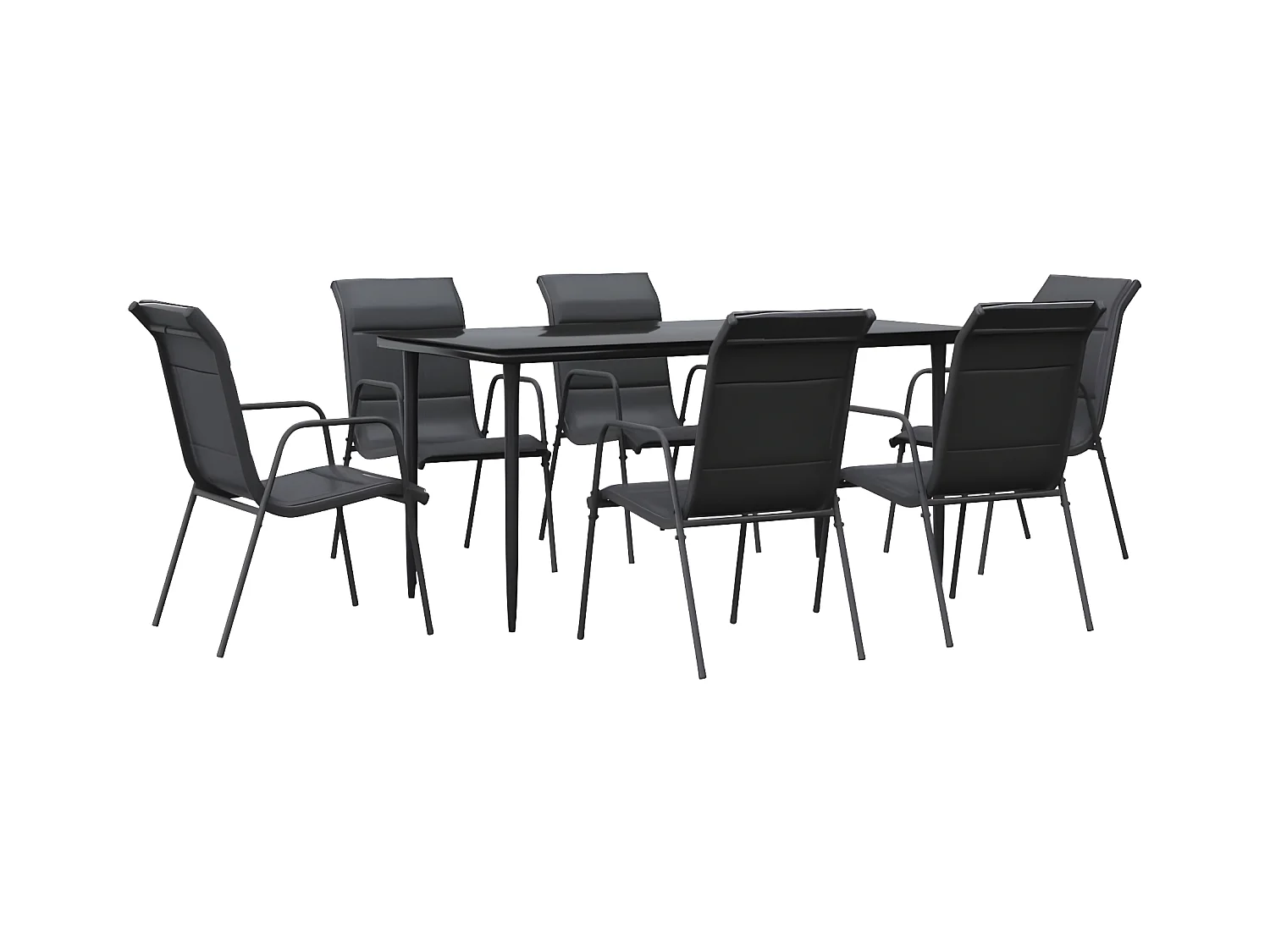 7-tlg. Garten-Essgruppe,Gartensitzgruppe Schwarz Stahl und Textilene -gkd99659