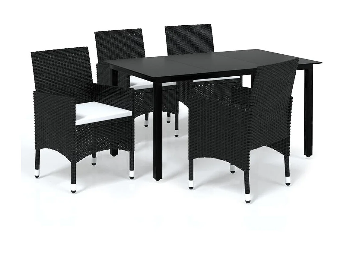 5-tlg. Garten-Essgruppe,Gartensitzgruppe mit Kissen Poly Rattan Schwarz -gkd95266