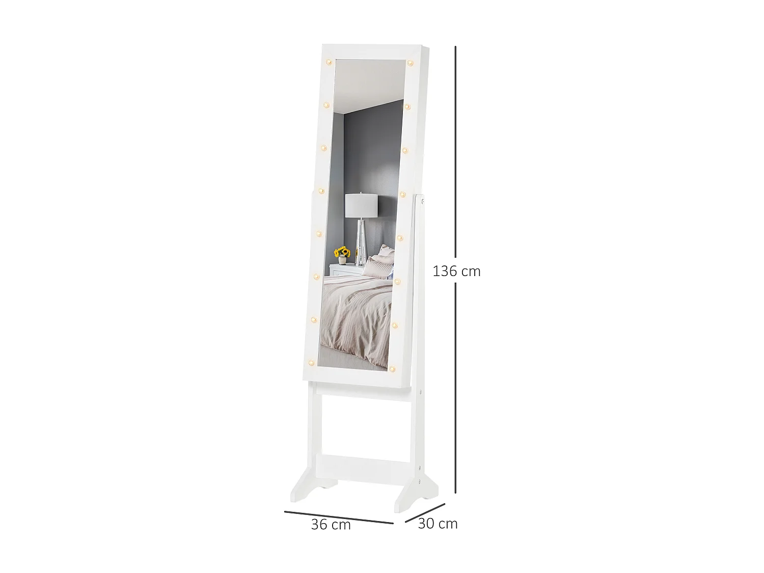 Armoire à bijoux armoire de rangement sur pied boîte à bijoux avec miroir multi-rangement éclairage LED blanc