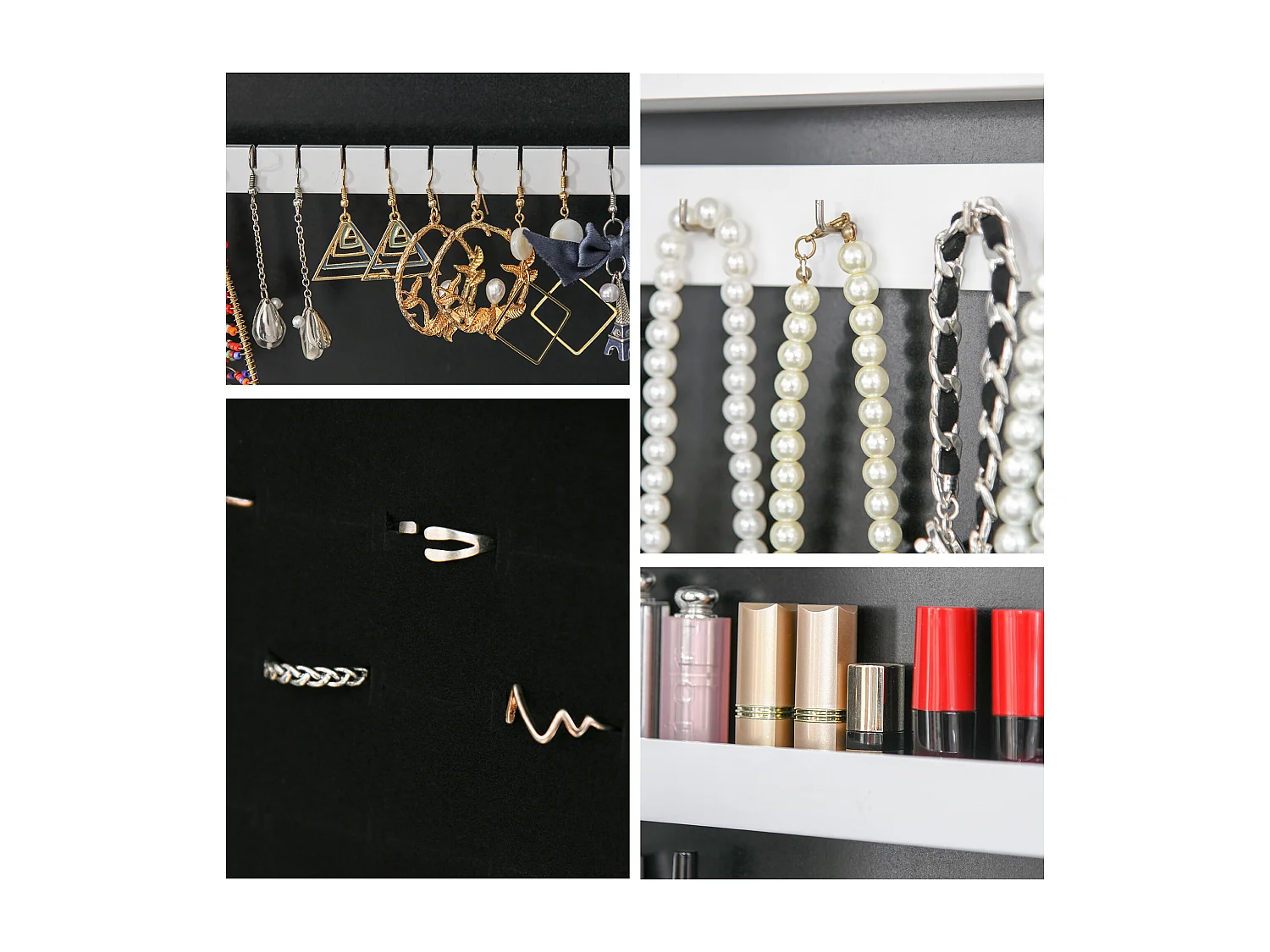 Armoire à bijoux armoire de rangement sur pied boîte à bijoux avec miroir multi-rangement éclairage LED blanc