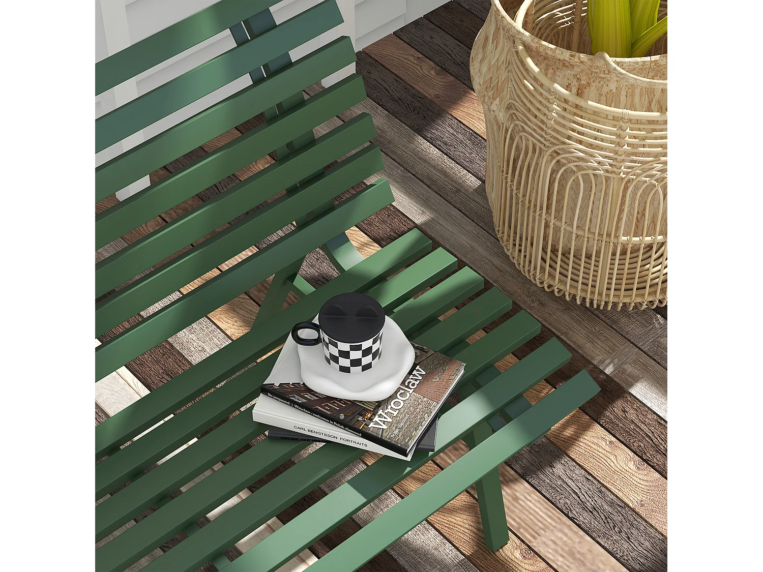 Banc de jardin 2 places assise dossier à lattes alu vert