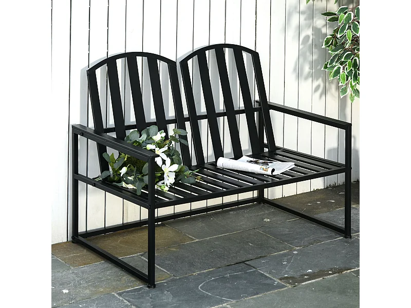 Banc de jardin design contemporain 2 places dim. 108L x 63l x 80H cm métal époxy noir