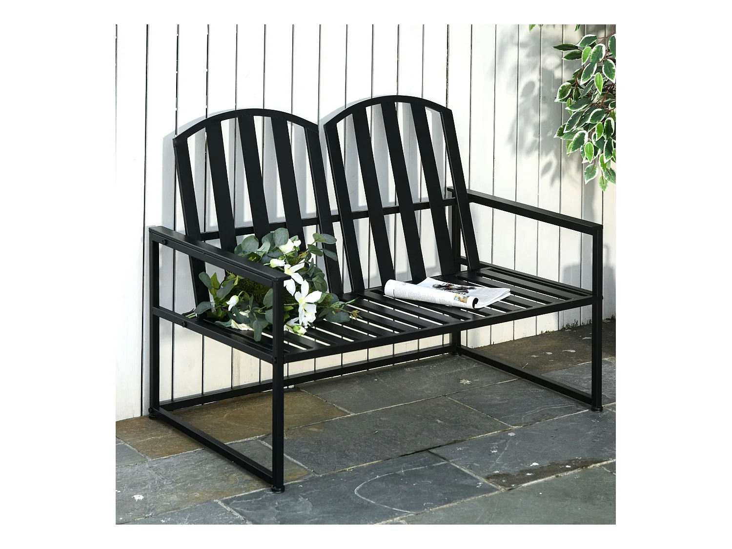 Banc de jardin design contemporain 2 places dim. 108L x 63l x 80H cm métal époxy noir