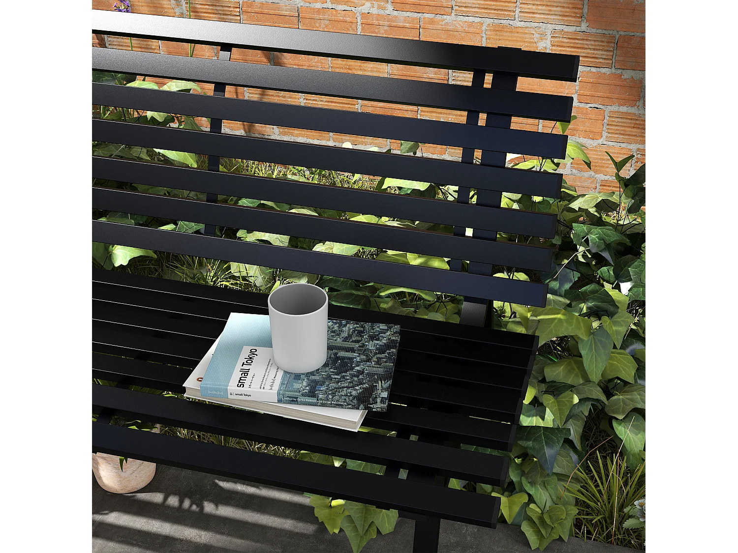 Banc de jardin 2 places assise dossier à lattes alu noir