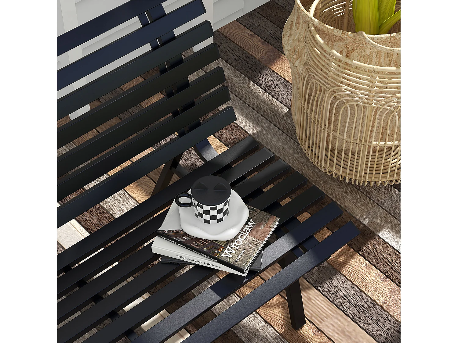 Banc de jardin 2 places assise dossier à lattes alu noir