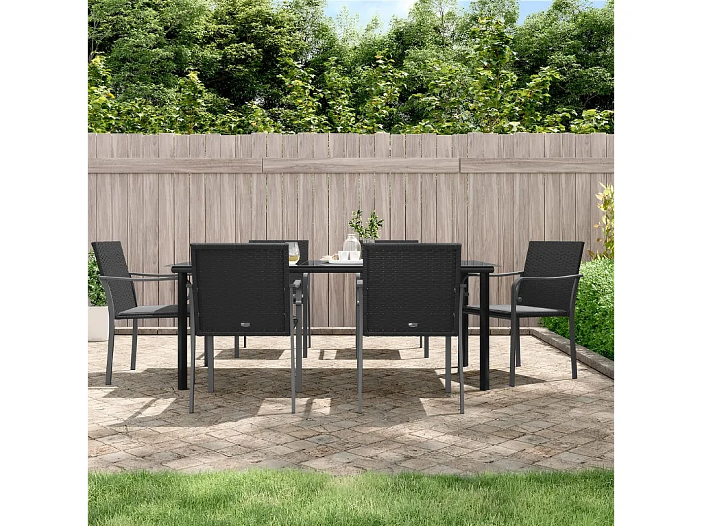 Ensemble à manger de jardin 7 pcs coussins résine tressée acier BE70395