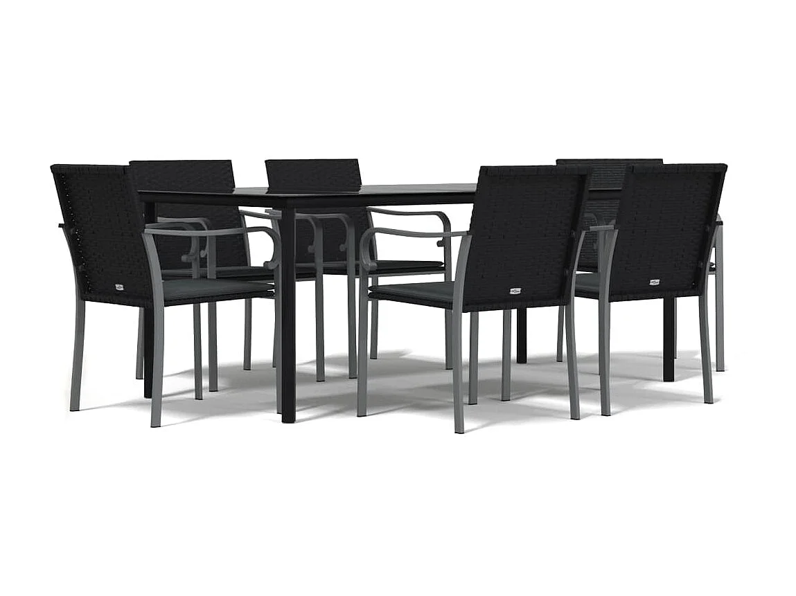 Ensemble à manger de jardin 7 pcs coussins résine tressée acier BE70395