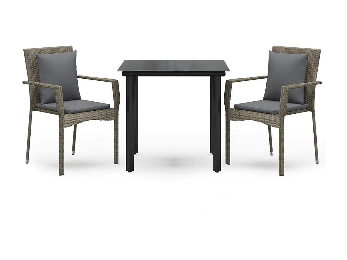 Ensemble à manger jardin 3pcs avec coussins noir et gris GFDF90951