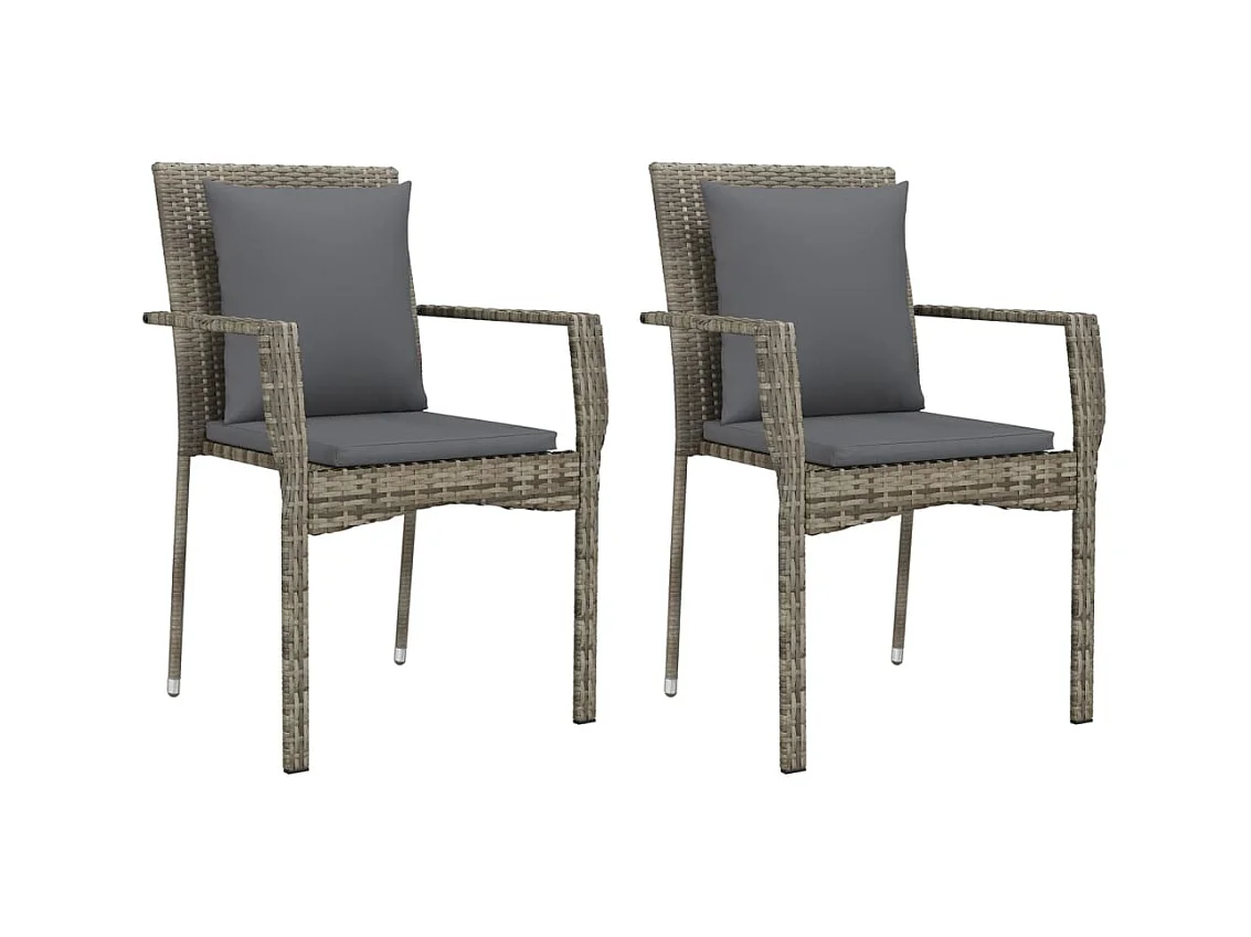 3-tlg. Garten-Essgruppe,Gartensitzgruppe mit Kissen Schwarz und Grau Poly Rattan -gkd60962