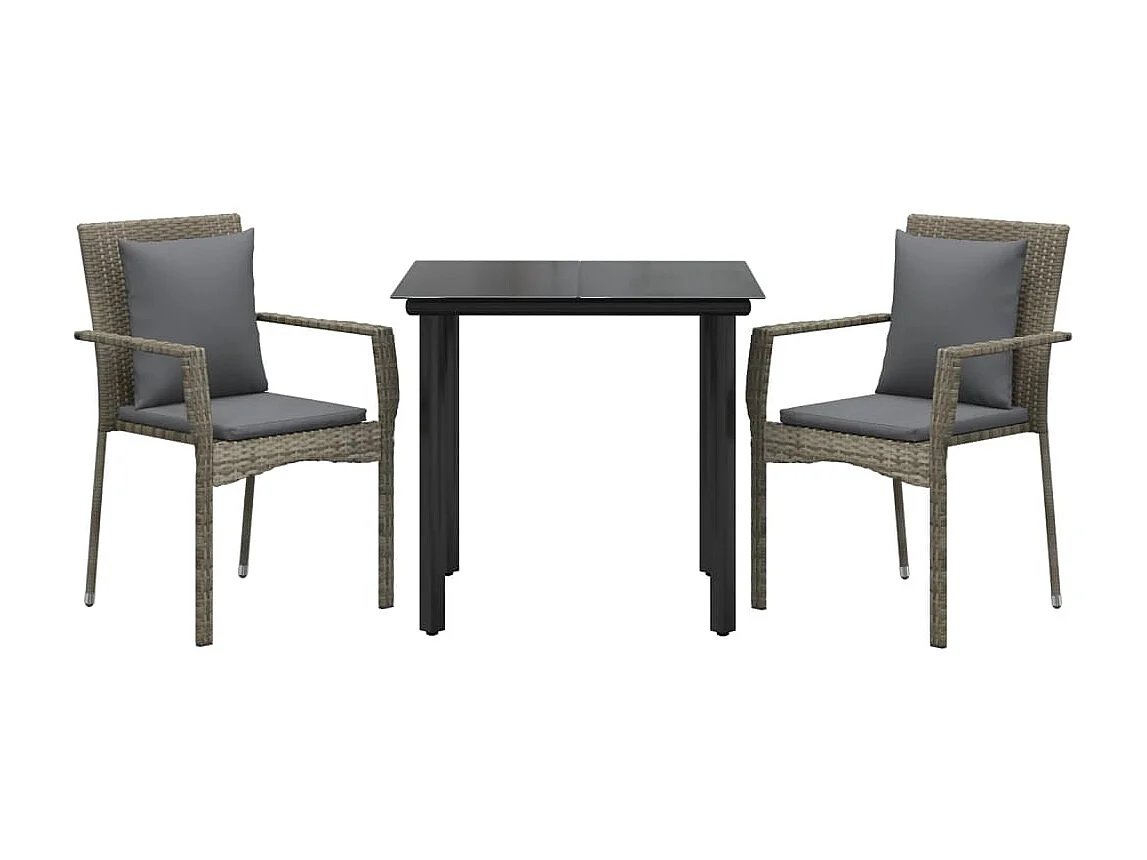 Ensemble à manger jardin 3pcs avec coussins noir et gris GFDF90951