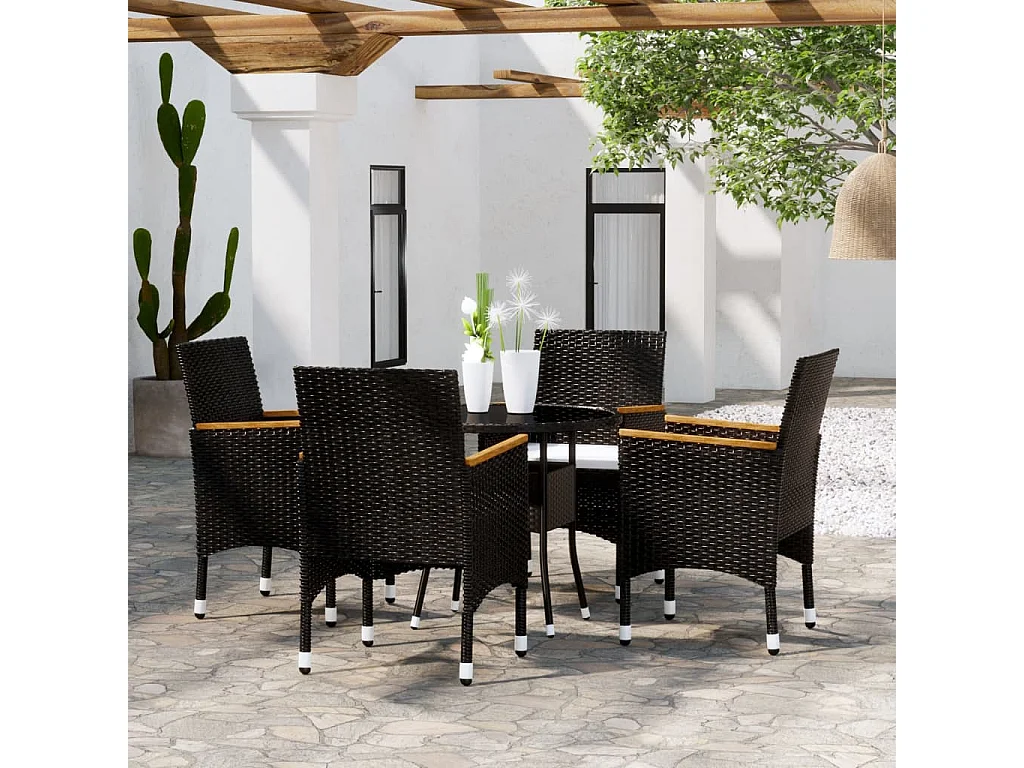 5-tlg. Garten-Essgruppe,Gartensitzgruppe Poly Rattan Schwarz -gkd83443