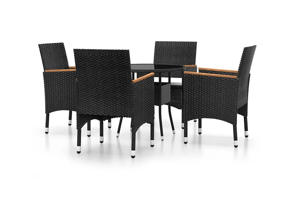 5-tlg. Garten-Essgruppe,Gartensitzgruppe Poly Rattan Schwarz -gkd83443