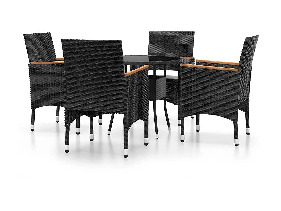 5 pcs conjunto de jantar para jardim vime PE preto PT554293