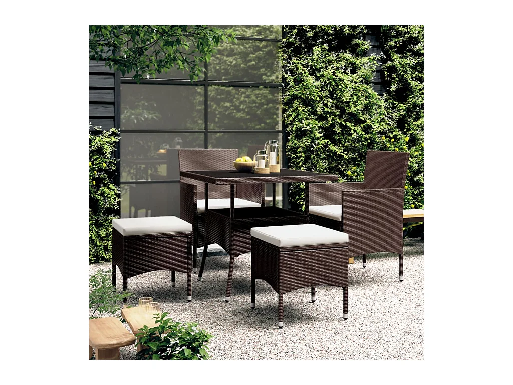 Salle à manger de jardin 5pcs Résine tressée Marron BE52445