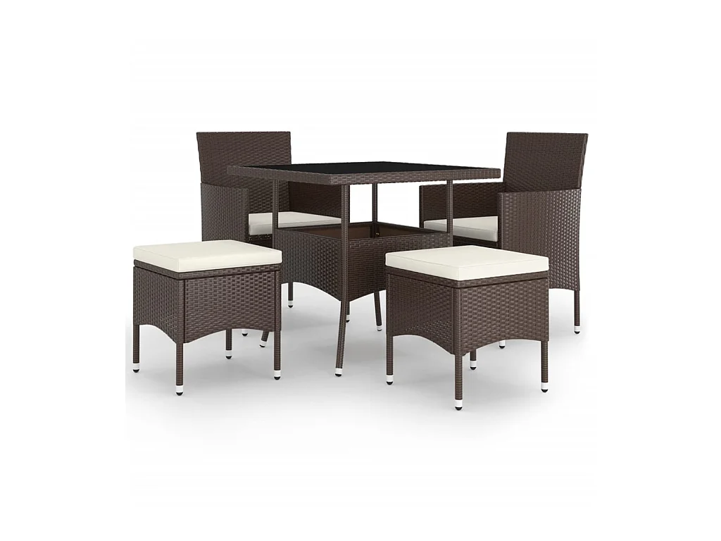 5 pcs conjunto de jantar p/ jardim vime PE castanho PT894510