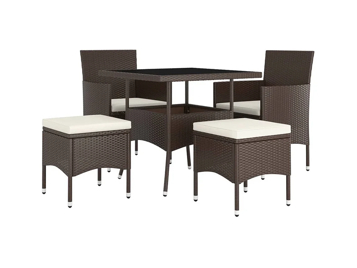 5 pcs conjunto de jantar p/ jardim vime PE castanho PT894510