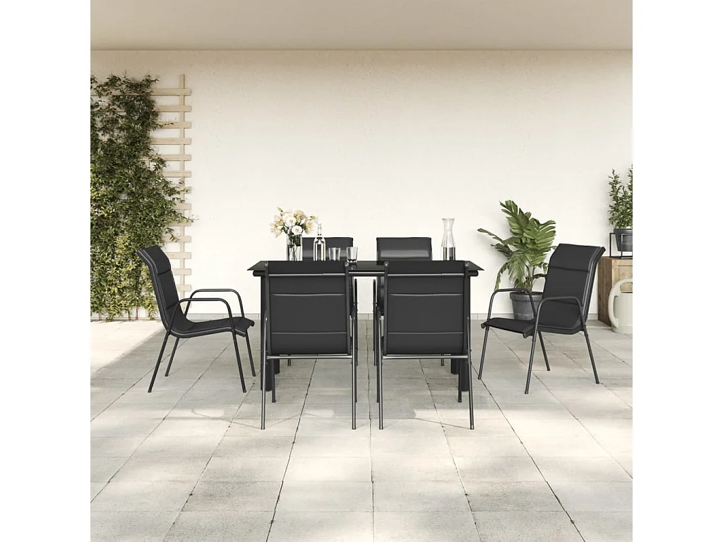 7 pcs conjunto de jantar para jardim aço e textilene preto PT471856