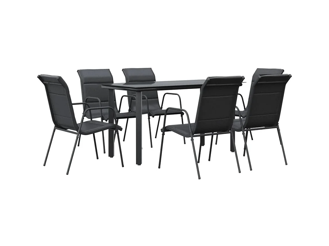 7-tlg. Garten-Essgruppe,Gartensitzgruppe Schwarz Stahl und Textilene -gkd68164