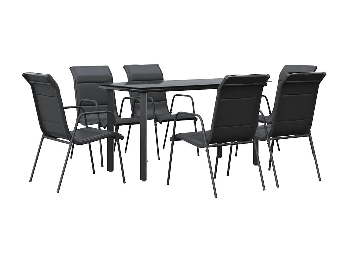 Ensemble à manger de jardin 7 pcs noir textilène et acier BE39302