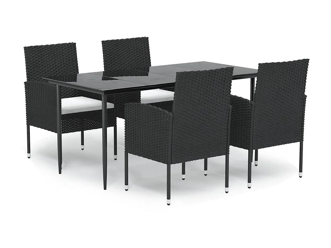 Ensemble à manger de jardin coussins 5pcs Noir Résine tressée BE89687