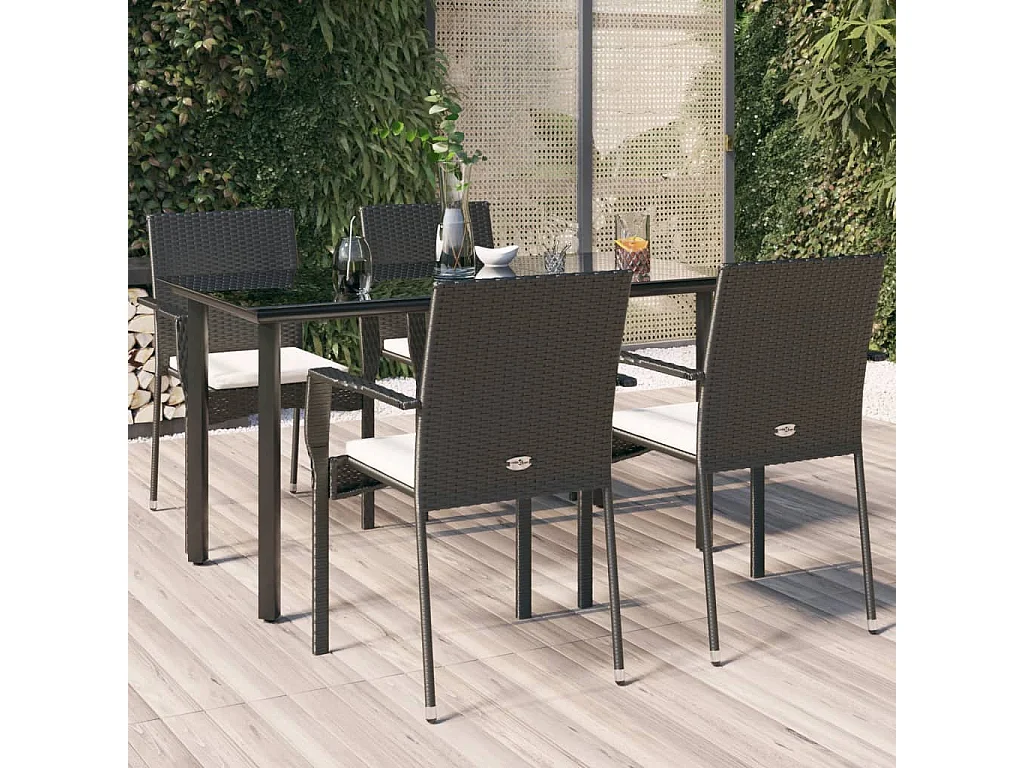 5-tlg. Garten-Essgruppe,Gartensitzgruppe mit Kissen Schwarz Poly Rattan -gkd32837