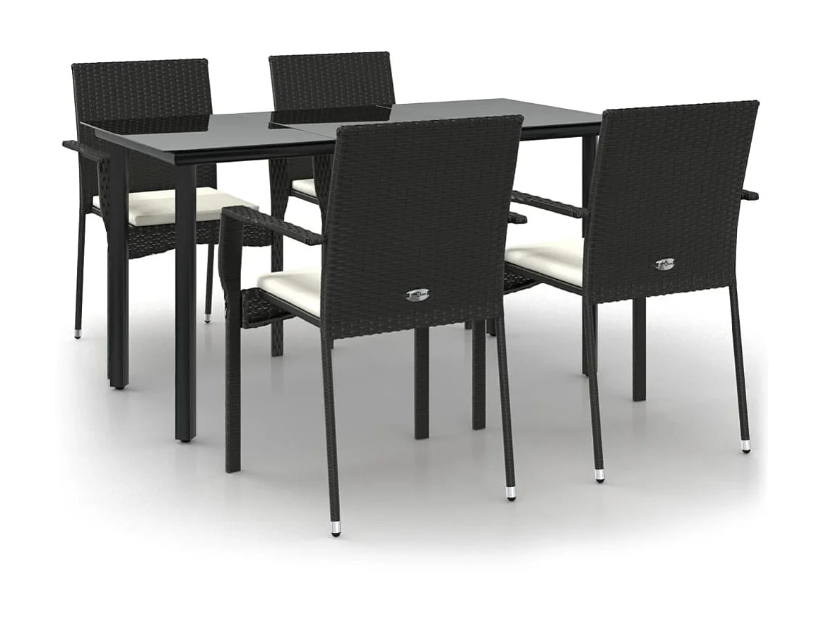 5-tlg. Garten-Essgruppe,Gartensitzgruppe mit Kissen Schwarz Poly Rattan -gkd32837