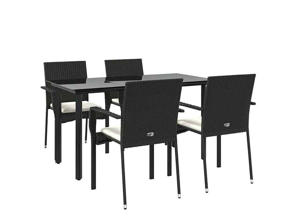 5-tlg. Garten-Essgruppe,Gartensitzgruppe mit Kissen Schwarz Poly Rattan -gkd32837