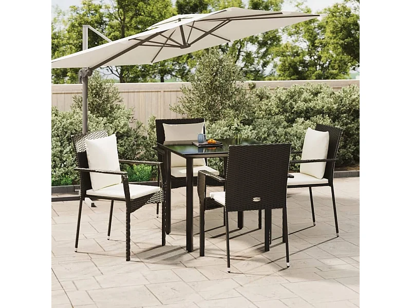 Ensemble à manger de jardin coussins 5pcs Noir Résine tressée BE62892