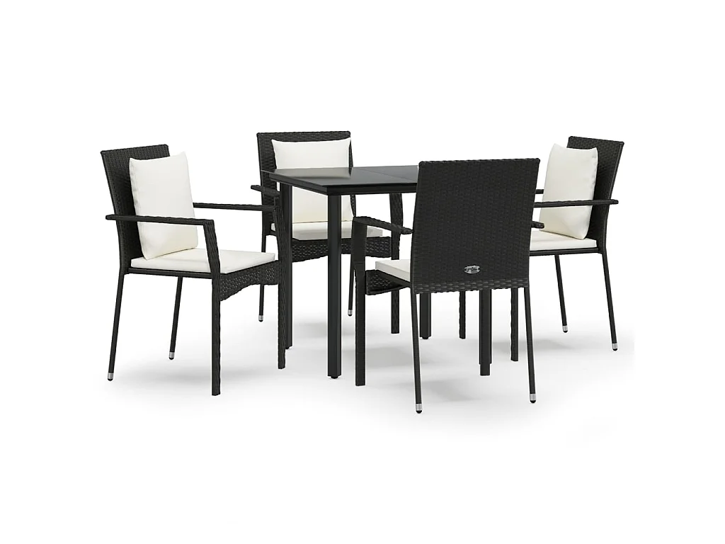 Ensemble à manger de jardin coussins 5pcs Noir Résine tressée BE62892