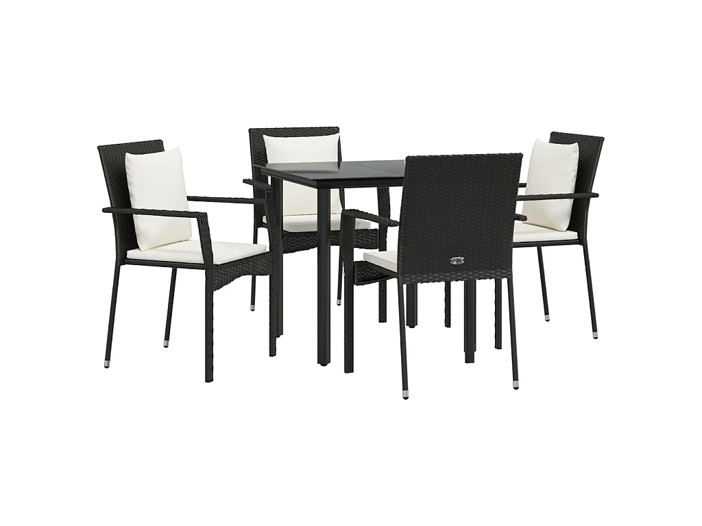 Ensemble à manger de jardin coussins 5pcs Noir Résine tressée BE62892