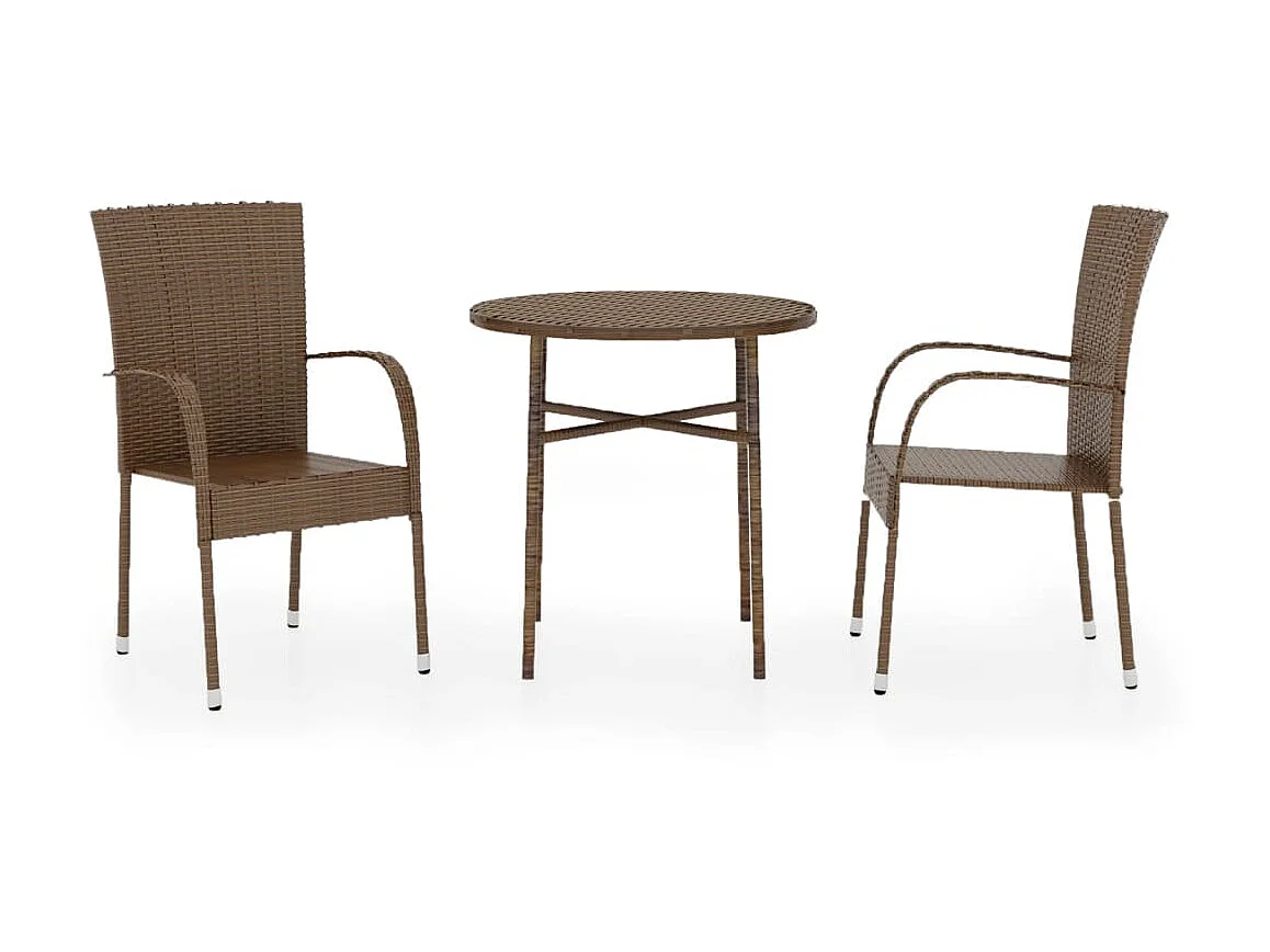 3-tlg. Garten-Essgruppe,Gartensitzgruppe Poly Rattan Braun -gkd41939