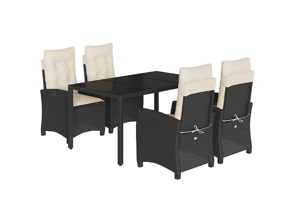 Ensemble à manger de jardin coussins 5pcs Noir Résine tressée BE36617