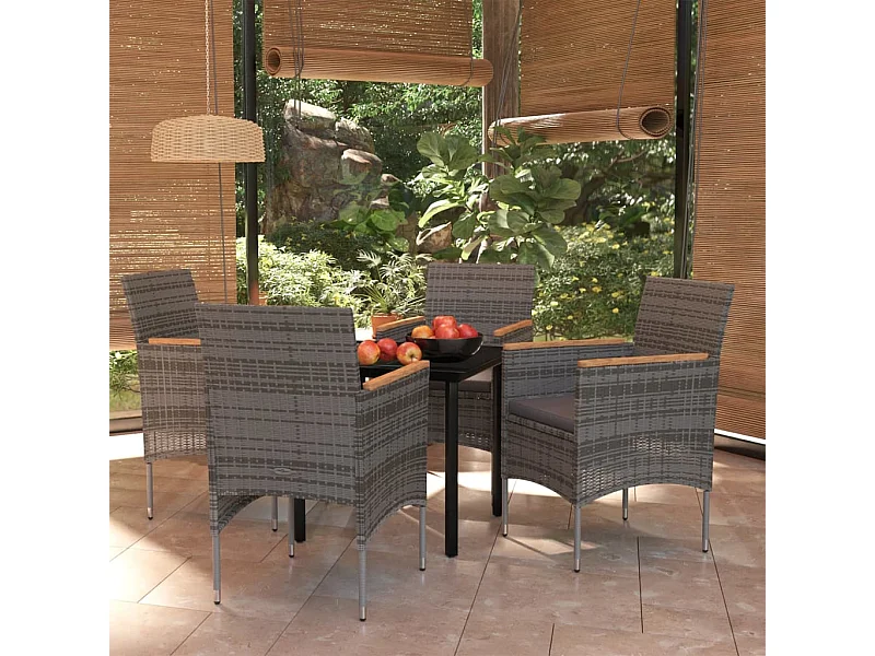 Ensemble à manger de jardin et coussins 5pcs Gris/noir BE62797