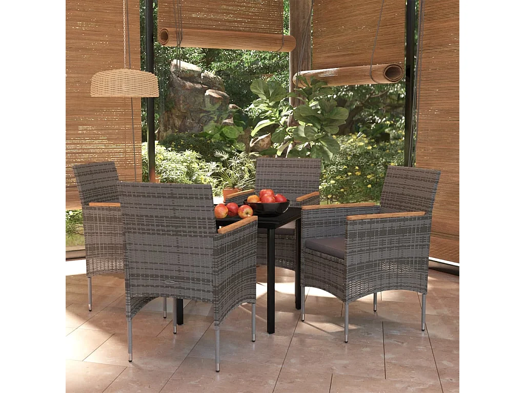 Ensemble à manger de jardin et coussins 5pcs Gris/noir BE62797