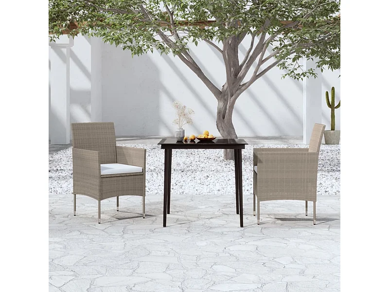 3-tlg. Garten-Essgruppe,Gartensitzgruppe mit Kissen Beige und Schwarz -gkd20856