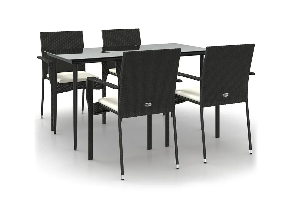 5 pcs conjunto de jantar p/ jardim c/ almofadões vime PE preto PT450759