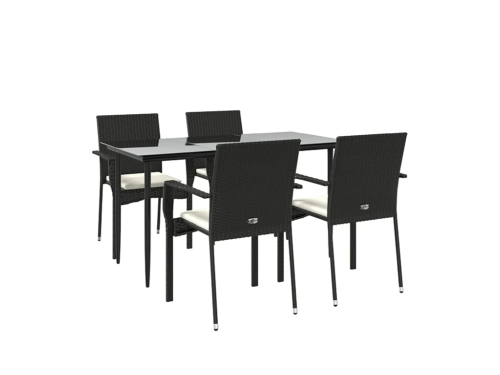 5 pcs conjunto de jantar p/ jardim c/ almofadões vime PE preto PT450759