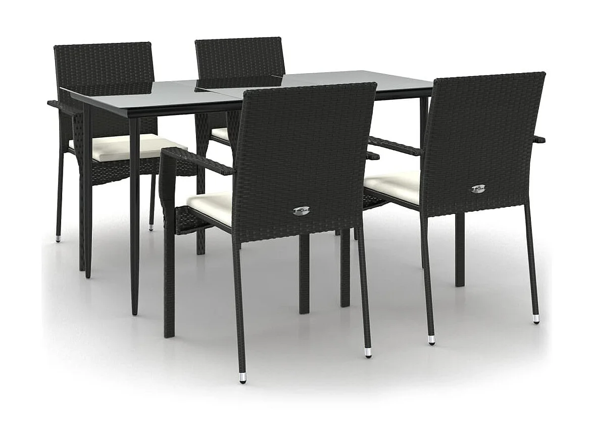 5-tlg. Garten-Essgruppe,Gartensitzgruppe mit Kissen Schwarz Poly Rattan -gkd35914