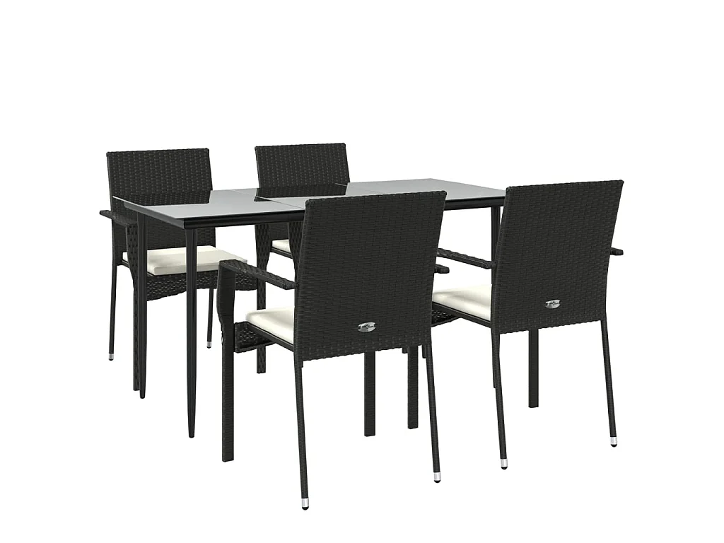 5-tlg. Garten-Essgruppe,Gartensitzgruppe mit Kissen Schwarz Poly Rattan -gkd35914