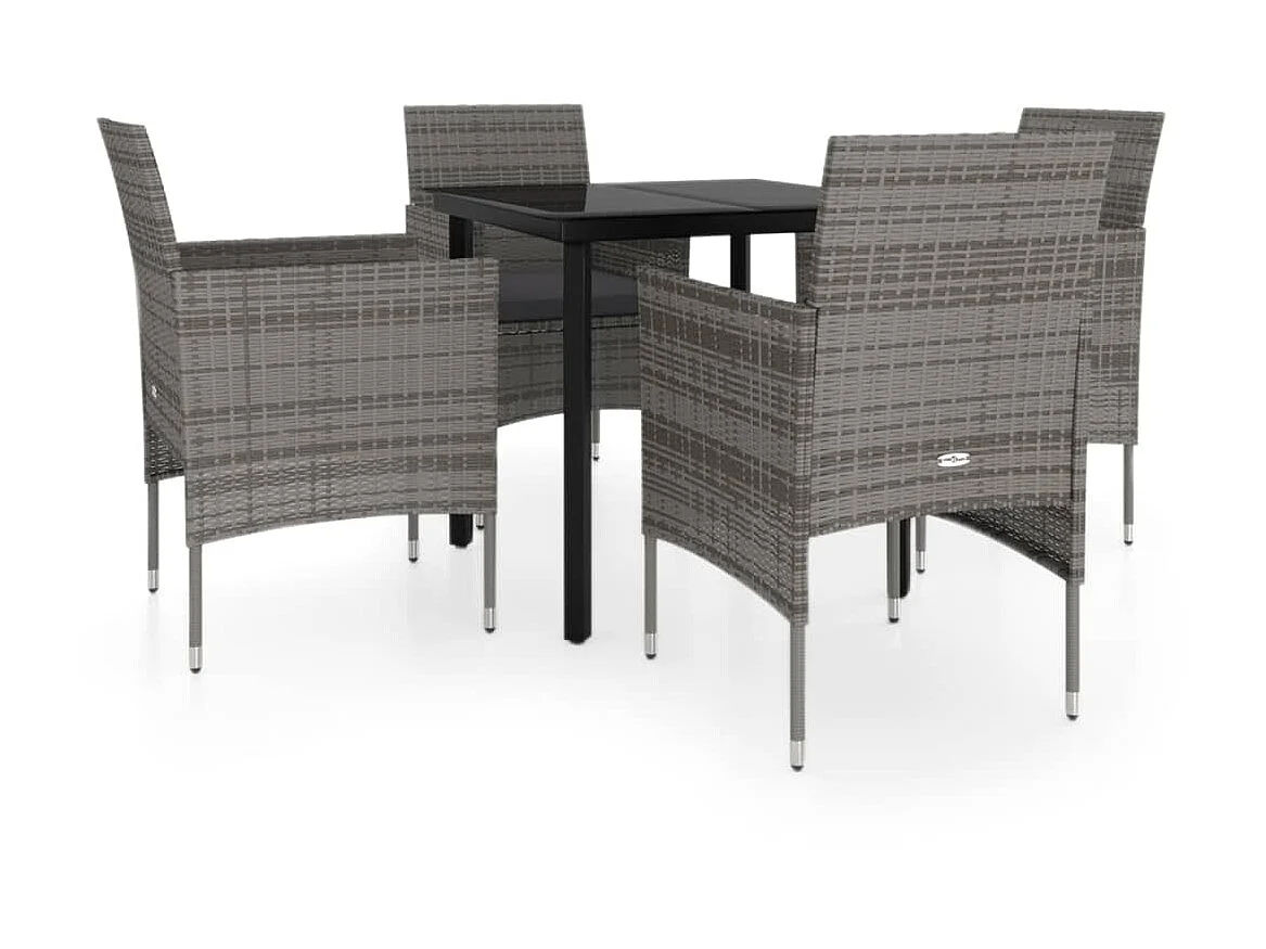 Comedor de jardín 5 piezas con cojines gris y negro YOE90313