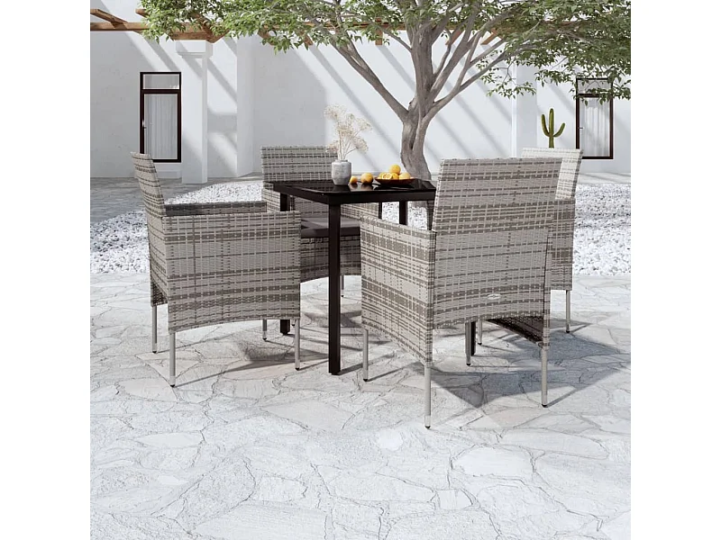Ensemble à manger de jardin et coussins 5pcs Gris/noir BE91479