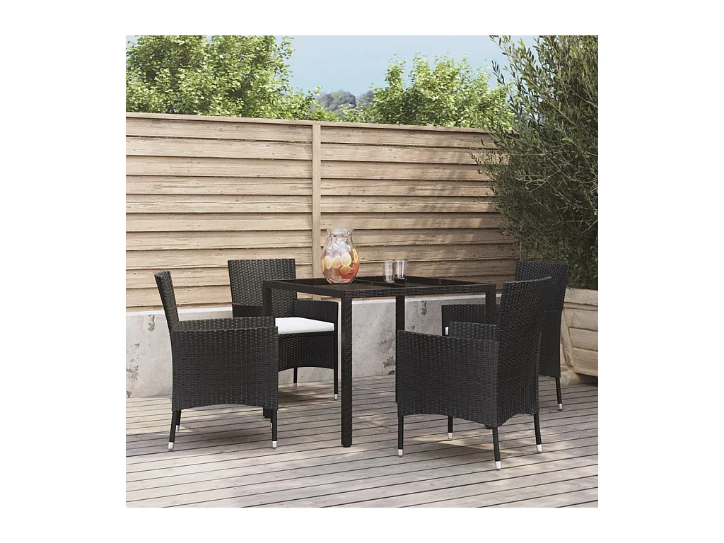 Ensemble à manger de jardin coussins 5pcs Noir Résine tressée BE18165
