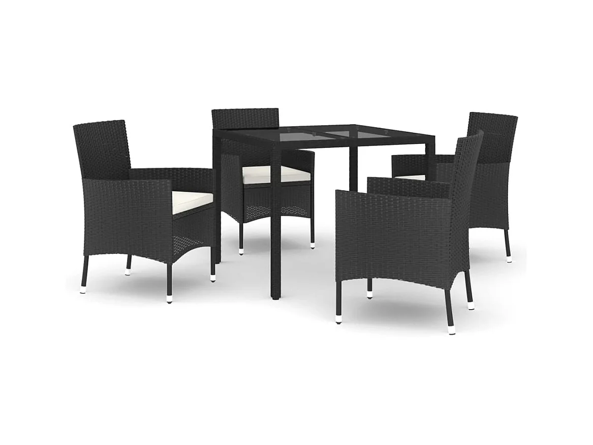 5-tlg. Garten-Essgruppe,Gartensitzgruppe mit Kissen Schwarz Poly Rattan -gkd94434