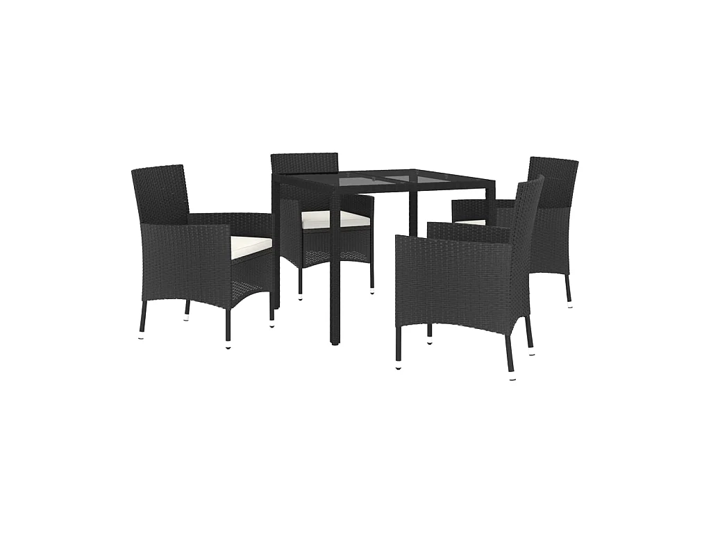 5-tlg. Garten-Essgruppe,Gartensitzgruppe mit Kissen Schwarz Poly Rattan -gkd94434