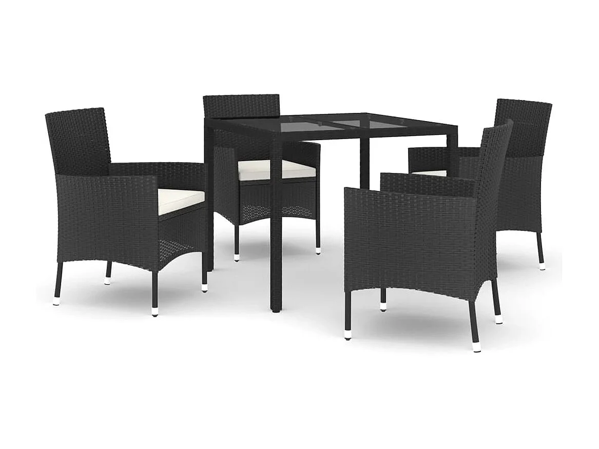 Ensemble à manger de jardin coussins 5pcs Noir Résine tressée BE18165