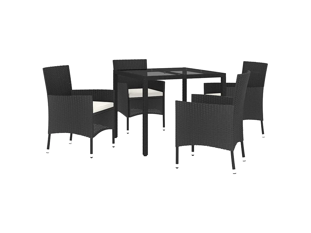 Ensemble à manger de jardin coussins 5pcs Noir Résine tressée BE18165