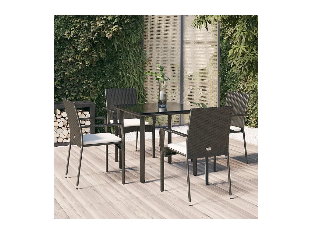 Ensemble à manger de jardin coussins 5pcs Noir Résine tressée GFDF54900