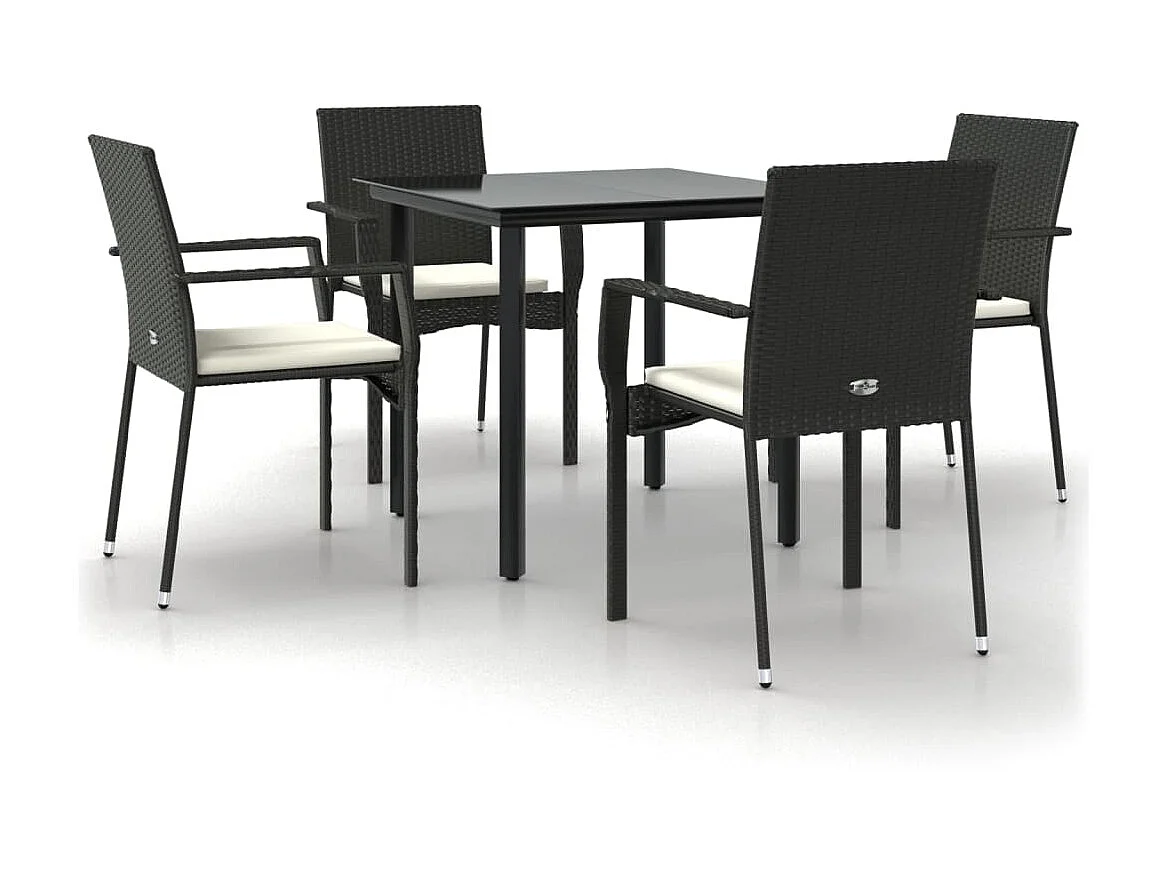 5-tlg. Garten-Essgruppe,Gartensitzgruppe mit Kissen Schwarz Poly Rattan -gkd88354