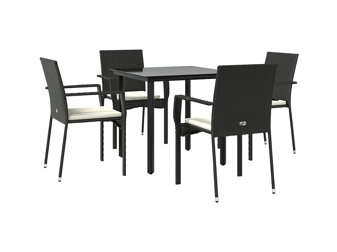 5-tlg. Garten-Essgruppe,Gartensitzgruppe mit Kissen Schwarz Poly Rattan -gkd88354